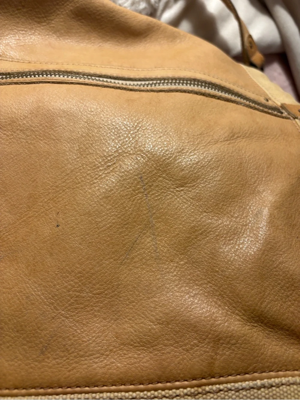 Fossil Tan Leather & Canvas Laptop Messenger Bag